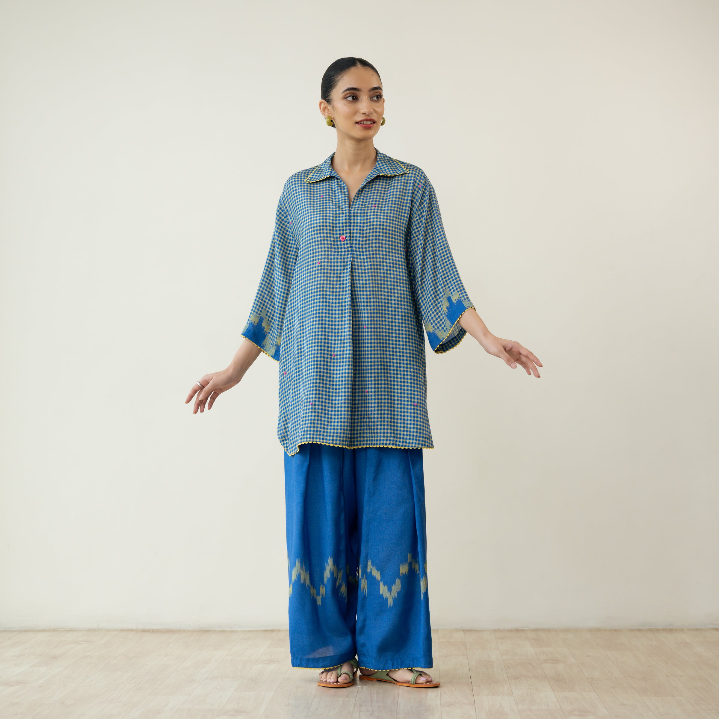 Bon Bon Hand Embroidered Elevated Shantoon Coord Set - Electric Blue & Lime