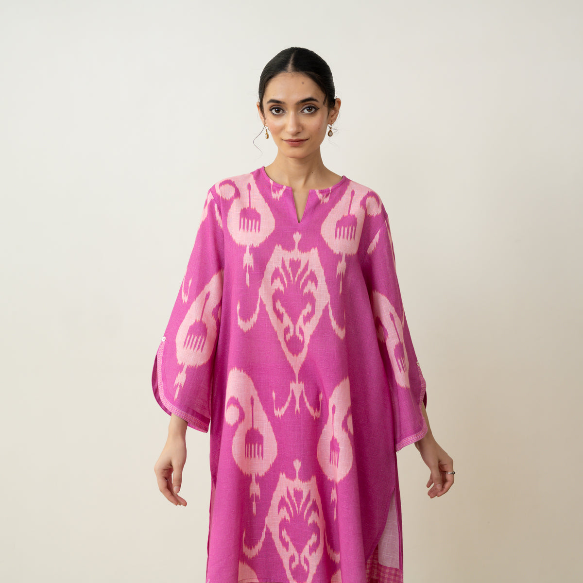 Peppy Paisley Asymmetric Cotton Slub Salwar Set - Dusty Pink
