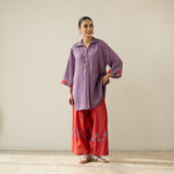 Bon Bon Hand Embroidered Elevated Shantoon Coord Set - Tomato Red & Azure Blue
