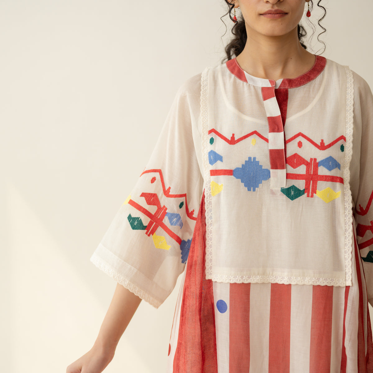Rumi Embroidered Chanderi Coord Set - Tomato Red