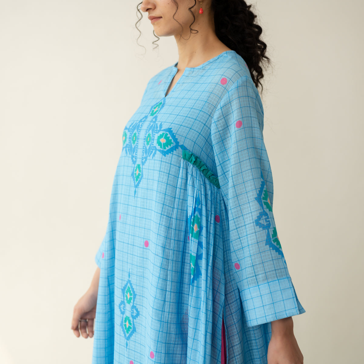 Mogra Kota Doria Kurta Set - Asmani Blue