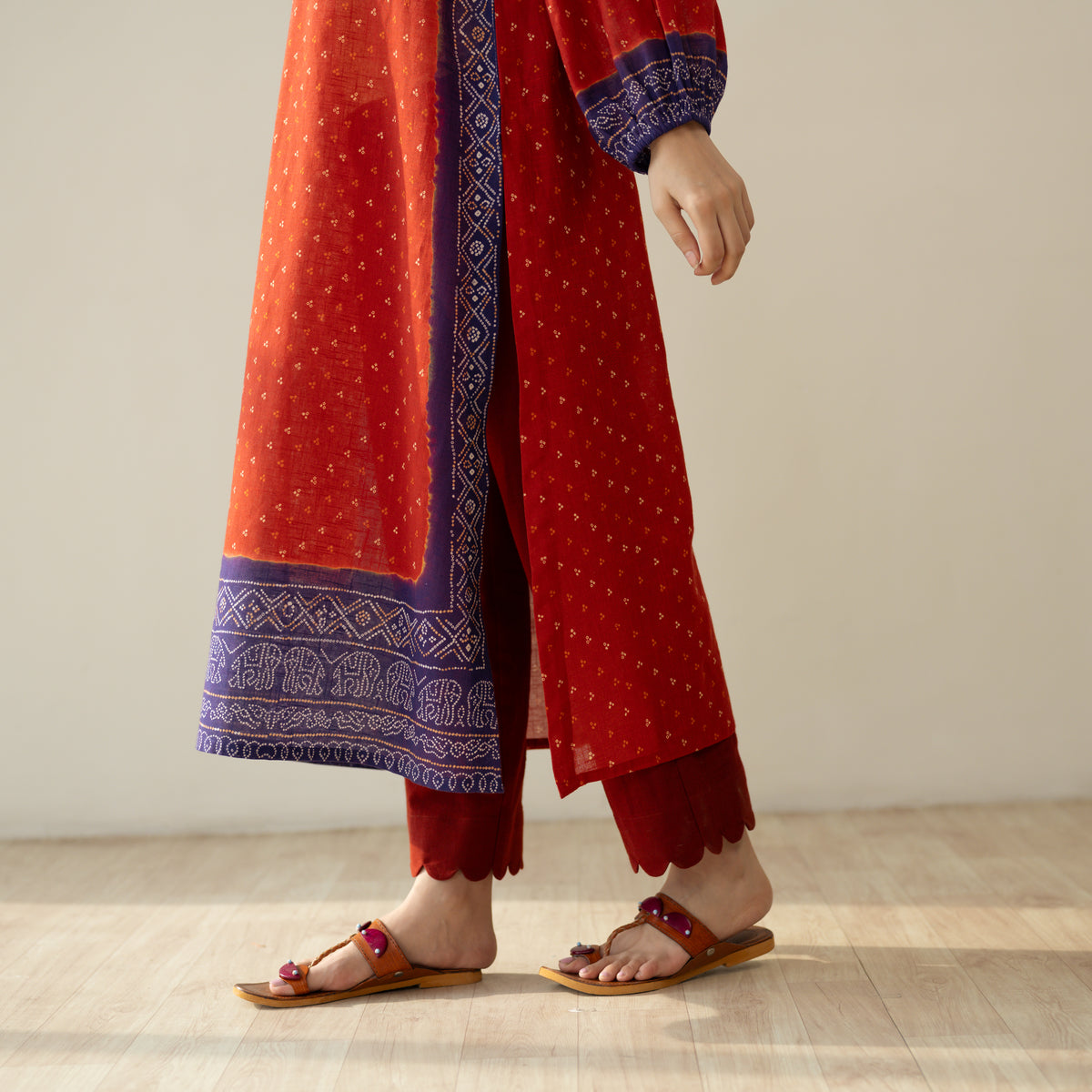 Tikhi Imli Slub Cotton Slub Cotton Kurta - Cherry Red & Violet