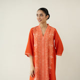 Banno Statement Slub Cotton Kurta - Tangerine