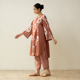 Peppy Paisley Asymmetric Cotton Slub Salwar Set - Mud Brown
