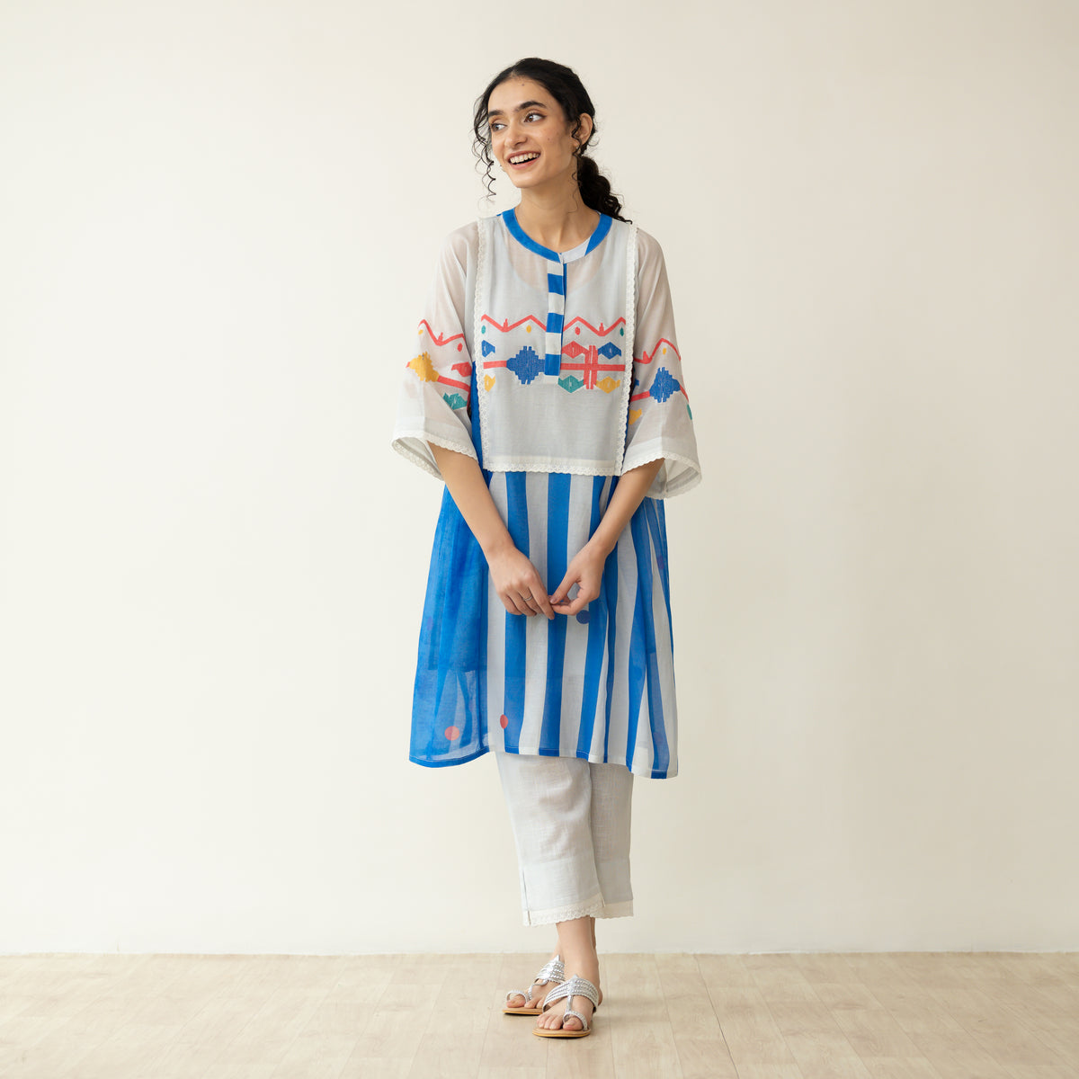 Rumi Embroidered Chanderi Coord Set - Azure
