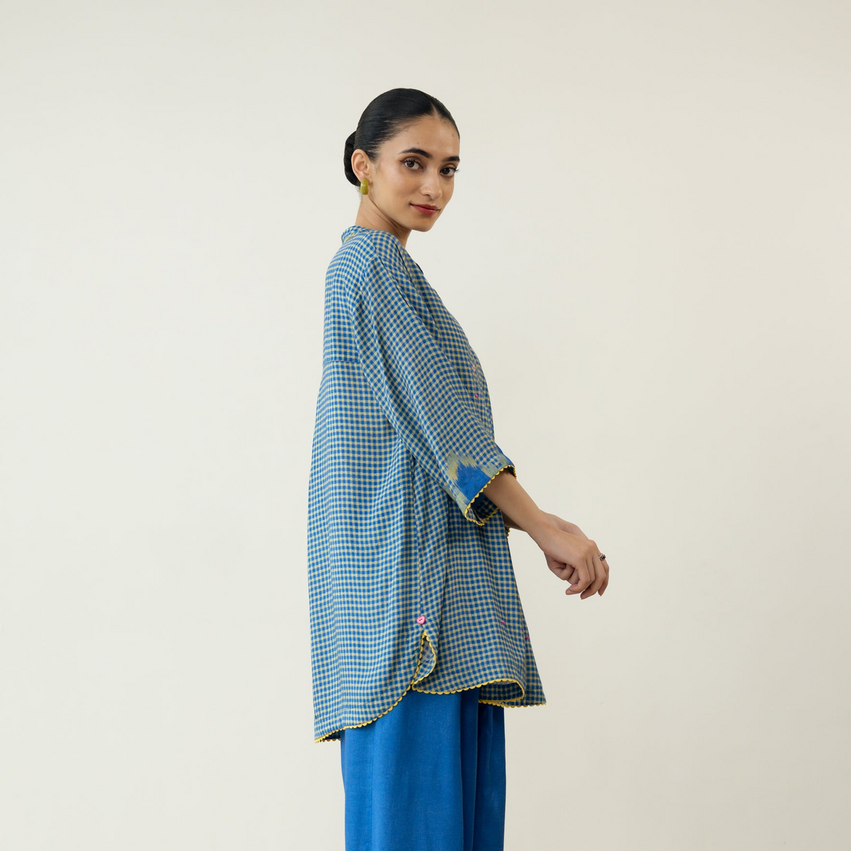 Bon Bon Hand Embroidered Elevated Shantoon Tunic - Electric Blue & Lime