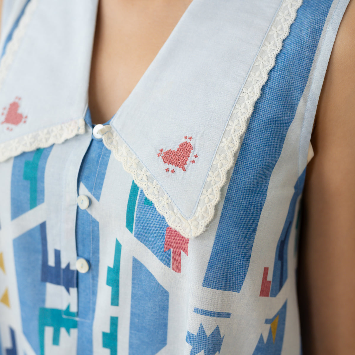 Poppy Striped Mulmul Dress - Asmani Blue
