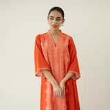 Banno Statement Slub Cotton Kurta - Tangerine