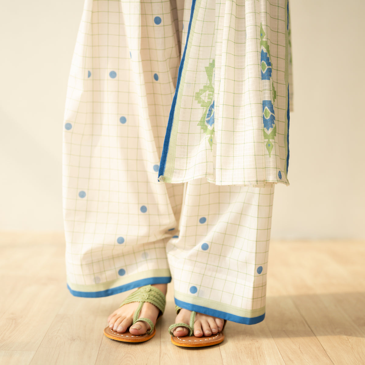 Dot & Dash Mulmul Farshi Set - Matcha Green