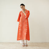 Banno Statement Slub Cotton Kurta - Tangerine