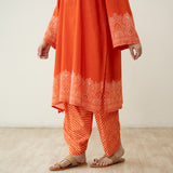 Mastani Elevated Cotton Slub Salwar Set - Tangerine