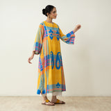 Ambi Patchwork Cotton Slub Kurta - Yellow & Blue