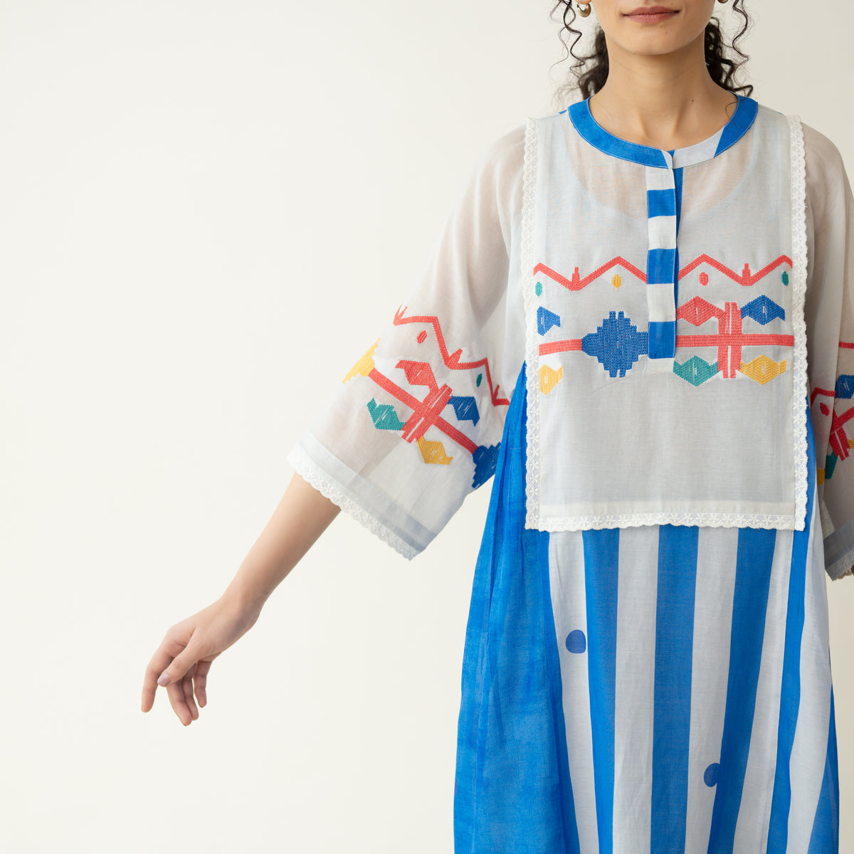 Rumi Embroidered Chanderi Coord Set - Azure