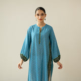 Tikhi Imli Slub Cotton Slub Cotton Kurta - Blue & Heena