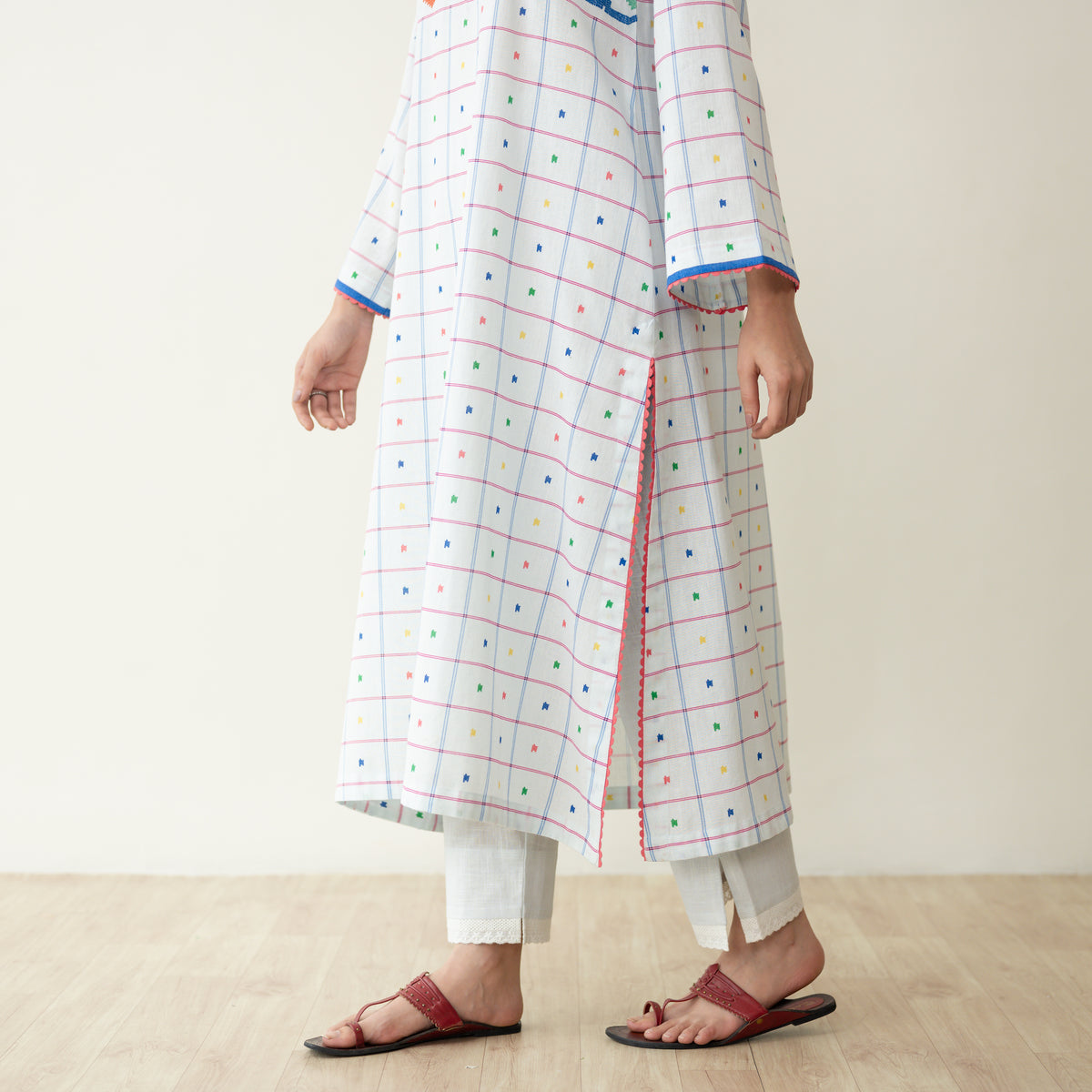 Doodle Embroidered Cotton Kurta - Milky White