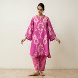 Peppy Paisley Asymmetric Cotton Slub Salwar Set - Dusty Pink