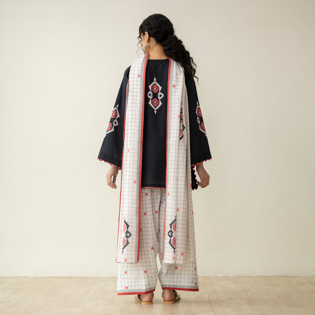 Dot & Dash Mulmul Farshi Set - Midnight Black