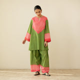 Nakhra Elevated Cotton Slub Coord Set - Green & Pink
