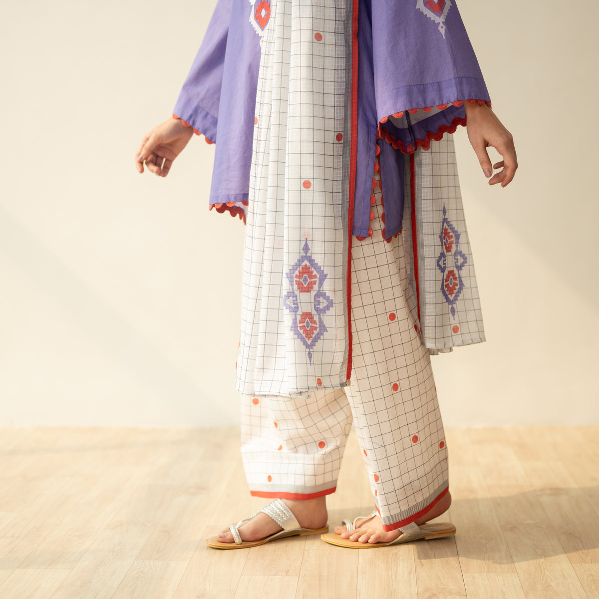 Dot & Dash Mulmul Farshi Set - Lilac Bloom