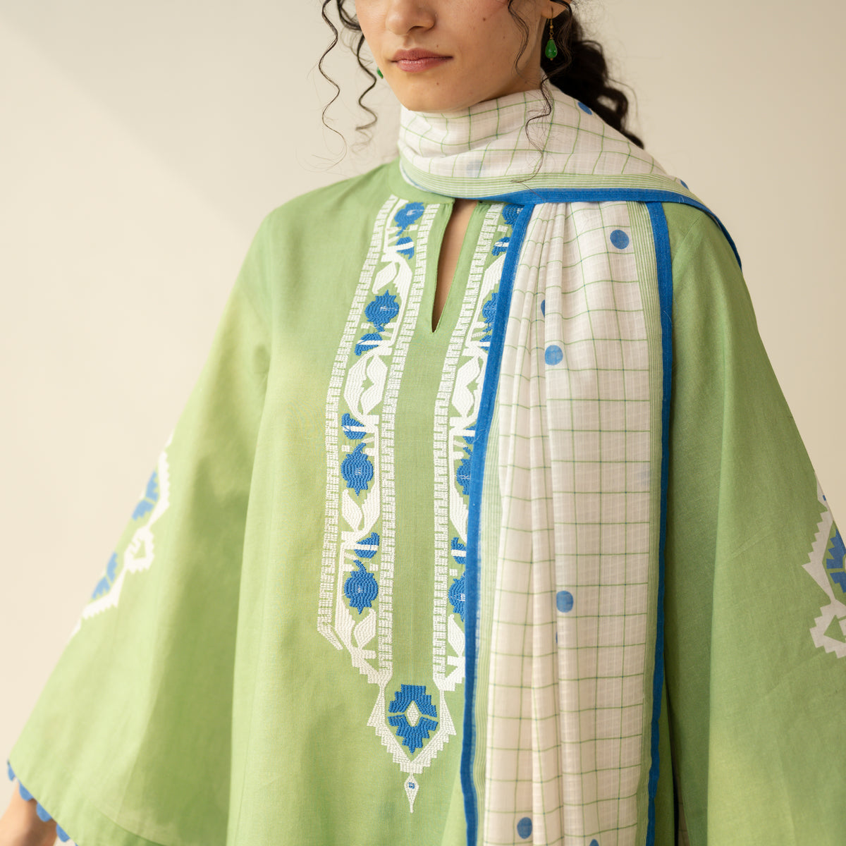 Dot & Dash Mulmul Farshi Set - Matcha Green