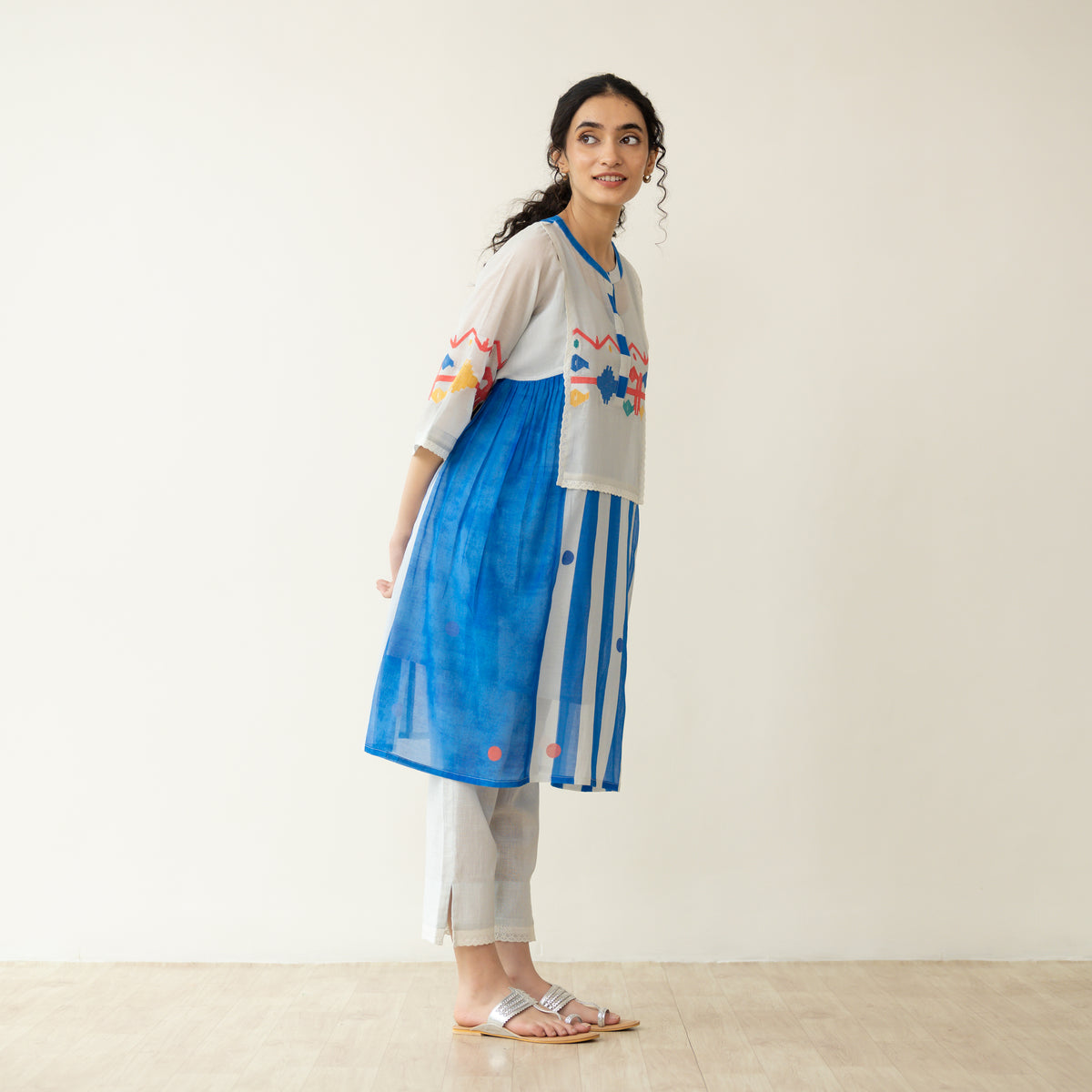 Rumi Embroidered Chanderi Coord Set - Azure