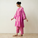 Peppy Paisley Asymmetric Cotton Slub Salwar Set - Dusty Pink
