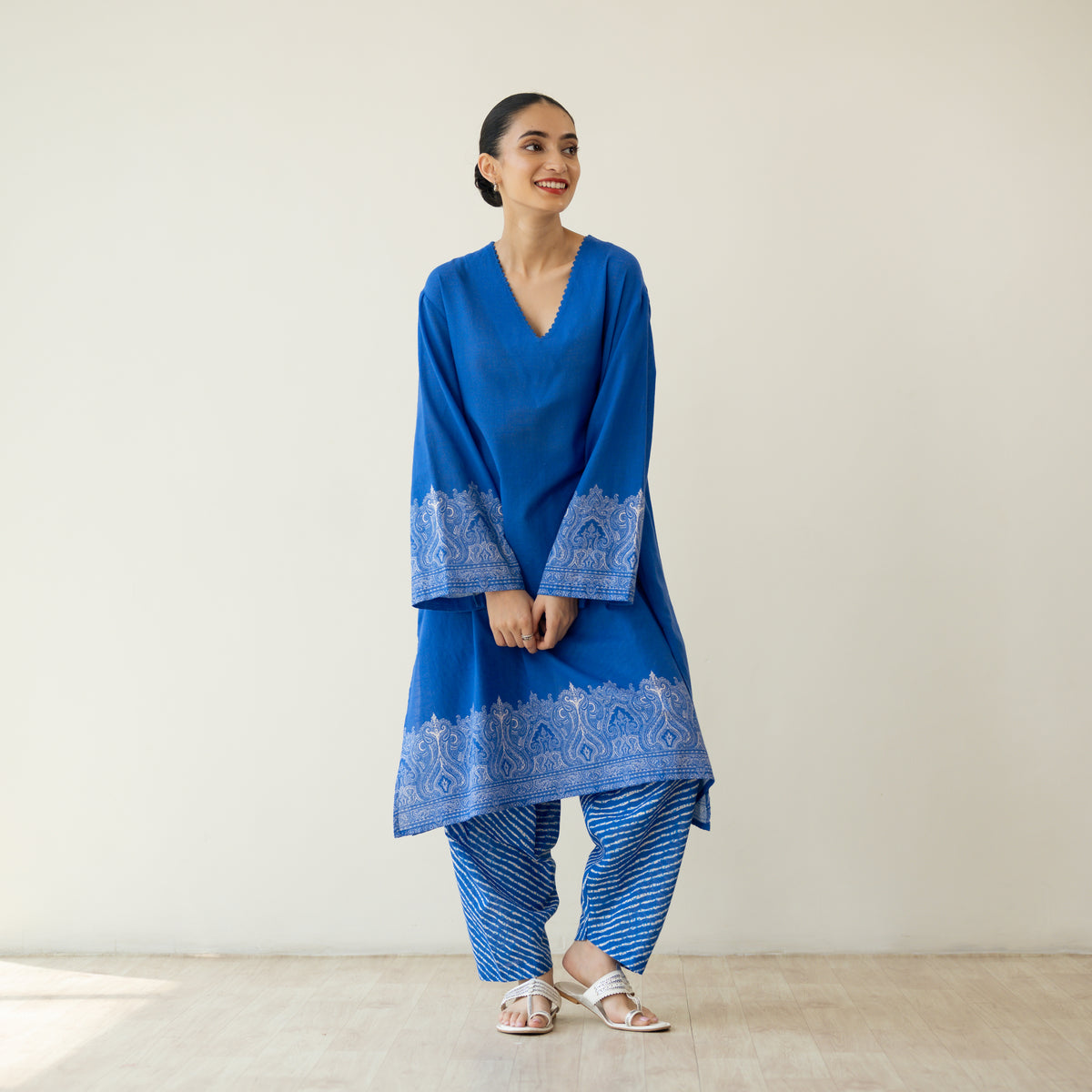Mastani Elevated Cotton Slub Salwar Set - Royal Blue