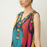 Aura Embroidered Cotton Slub Dress - Multicolour Black