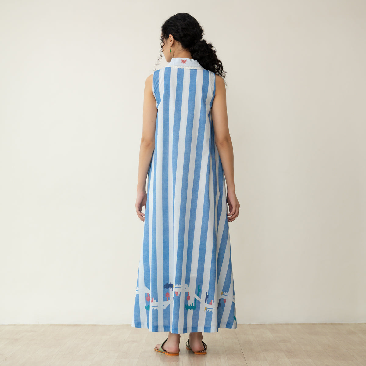 Poppy Striped Mulmul Dress - Asmani Blue