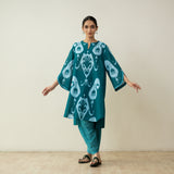 Peppy Paisley Asymmetric Cotton Slub Salwar Set - Teal Green