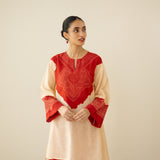 Nakhra Elevated Cotton Slub Coord Set - Beige & Red