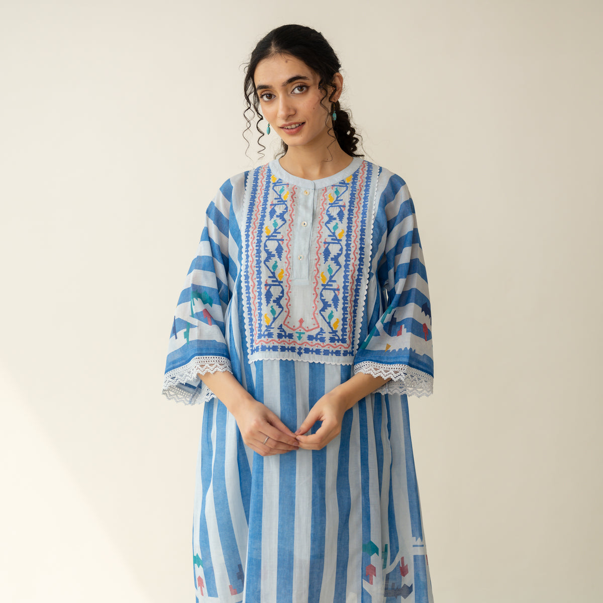 Pretty Flare Chanderi Embroidered Coord Set - Asmani Blue