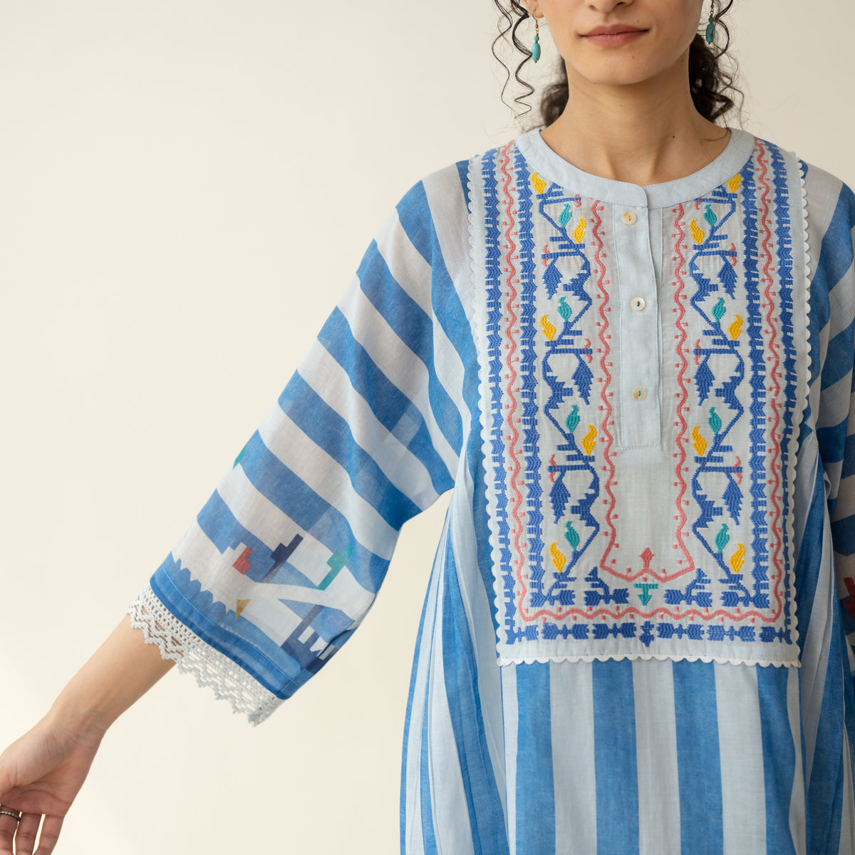 Pretty Flare Chanderi Embroidered Coord Set - Asmani Blue