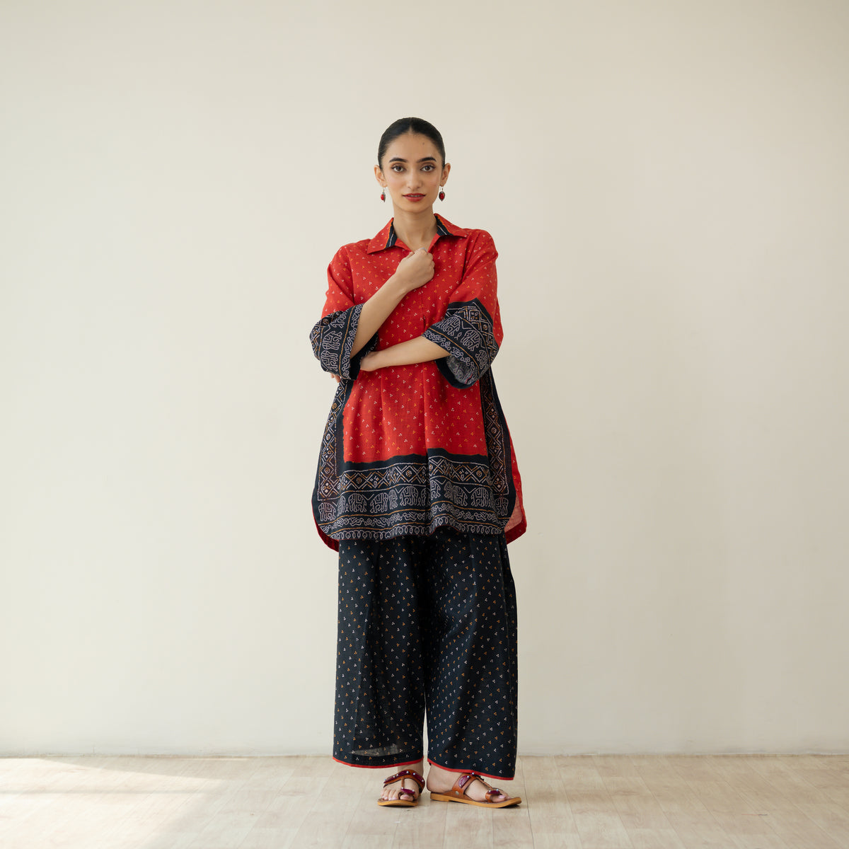Cherry Pop Elevated Cotton Slub Coord Set - Black & Cherry Red