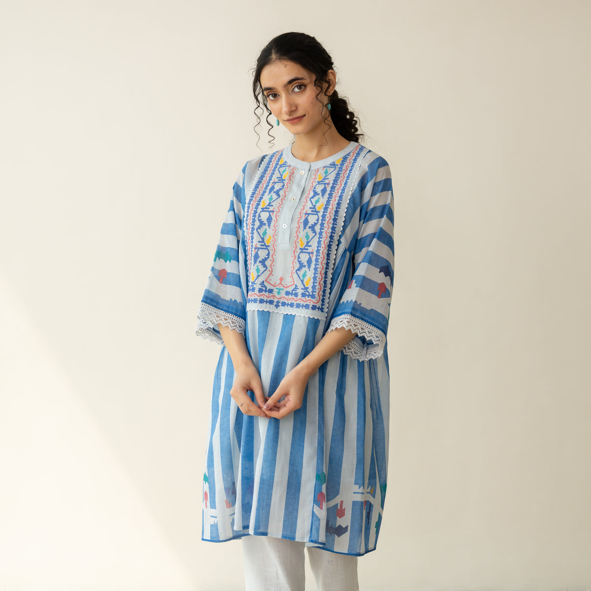 Pretty Flare Chanderi Embroidered Coord Set - Asmani Blue
