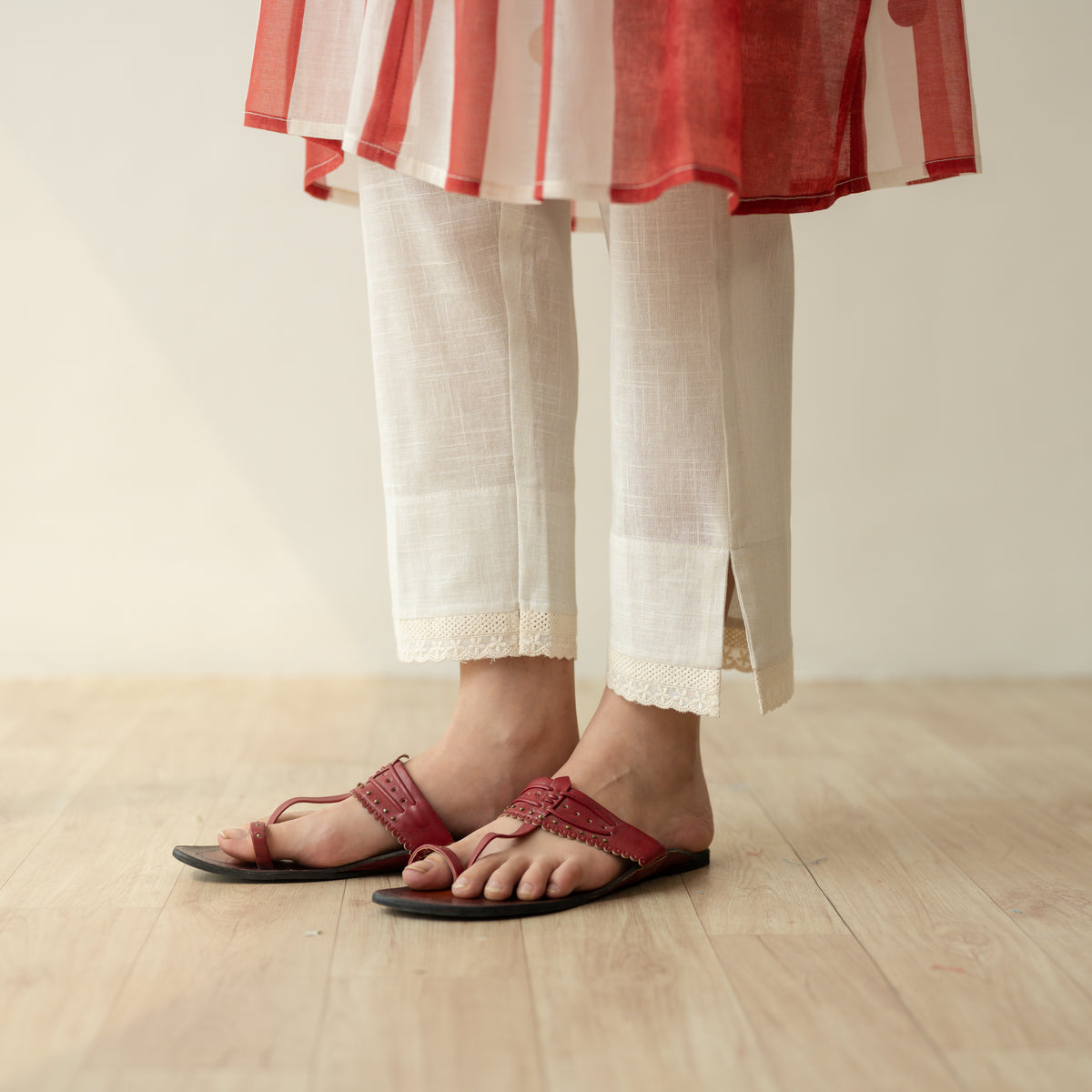 Rumi Embroidered Chanderi Coord Set - Tomato Red