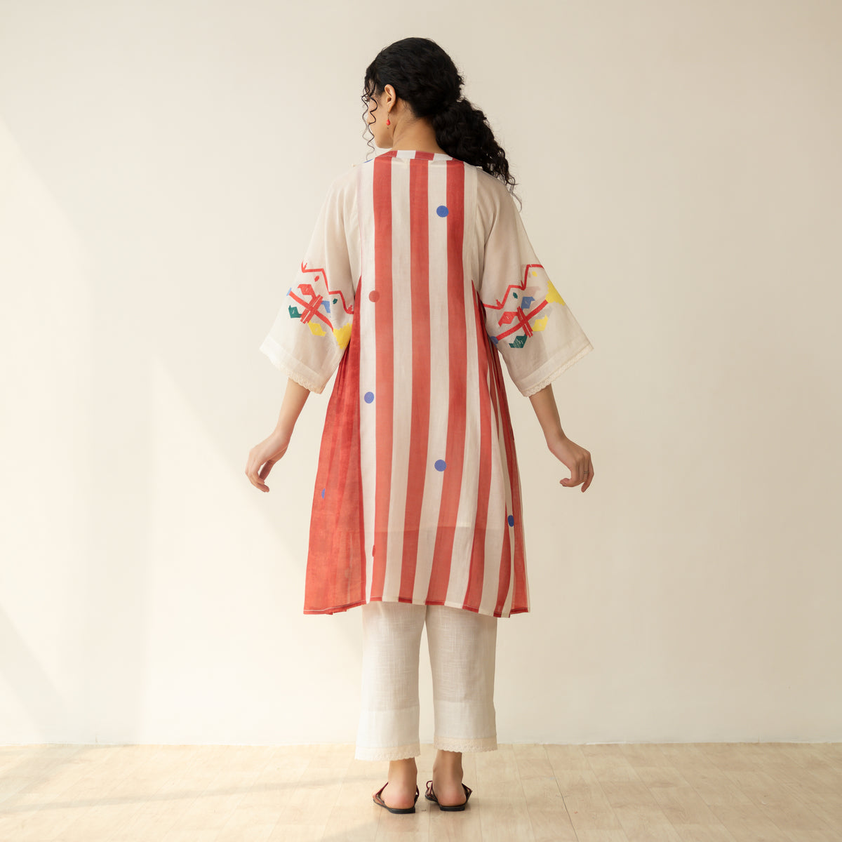 Rumi Embroidered Chanderi Coord Set - Tomato Red