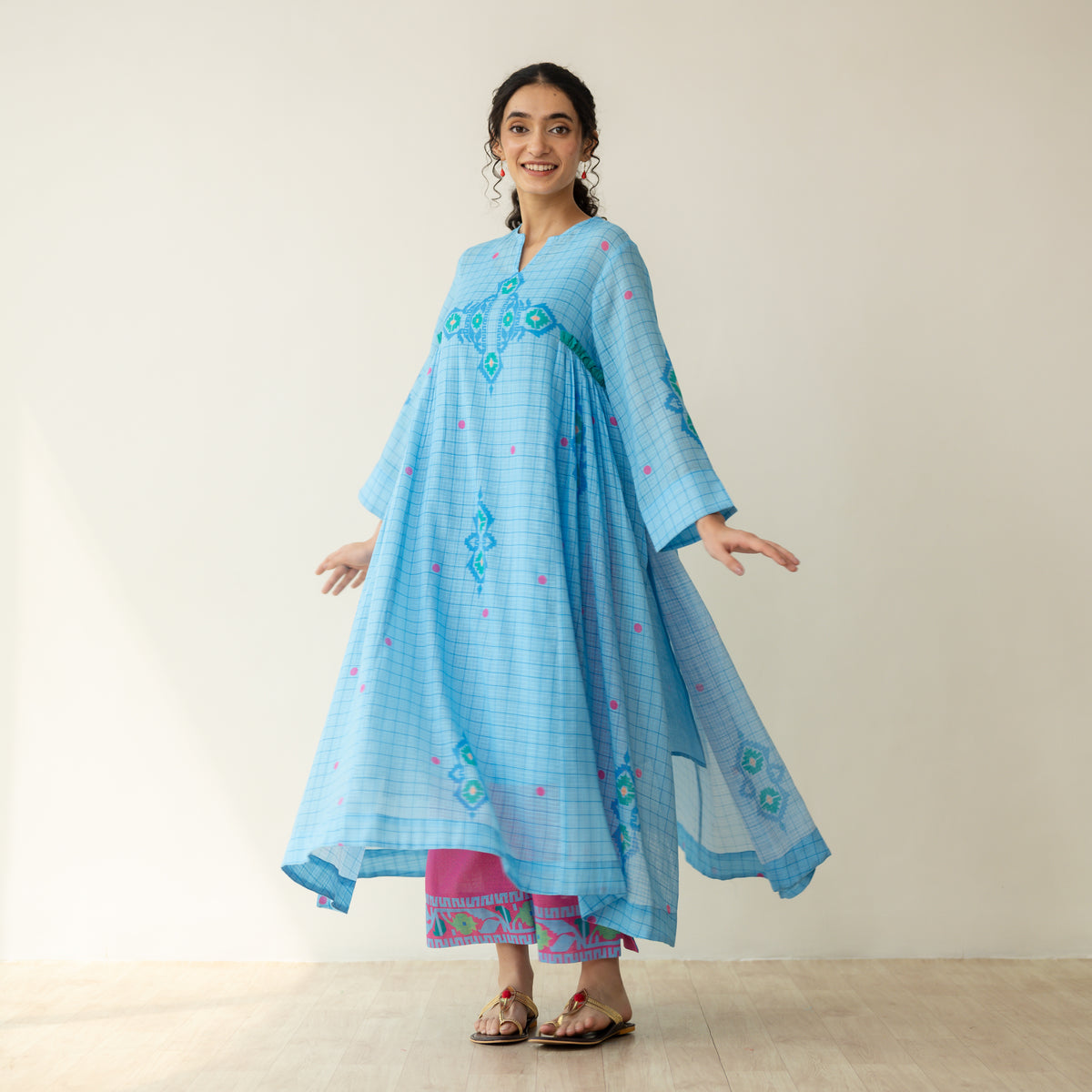 Mogra Kota Doria Kurta Set - Asmani Blue