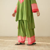 Nakhra Elevated Cotton Slub Coord Set - Green & Pink