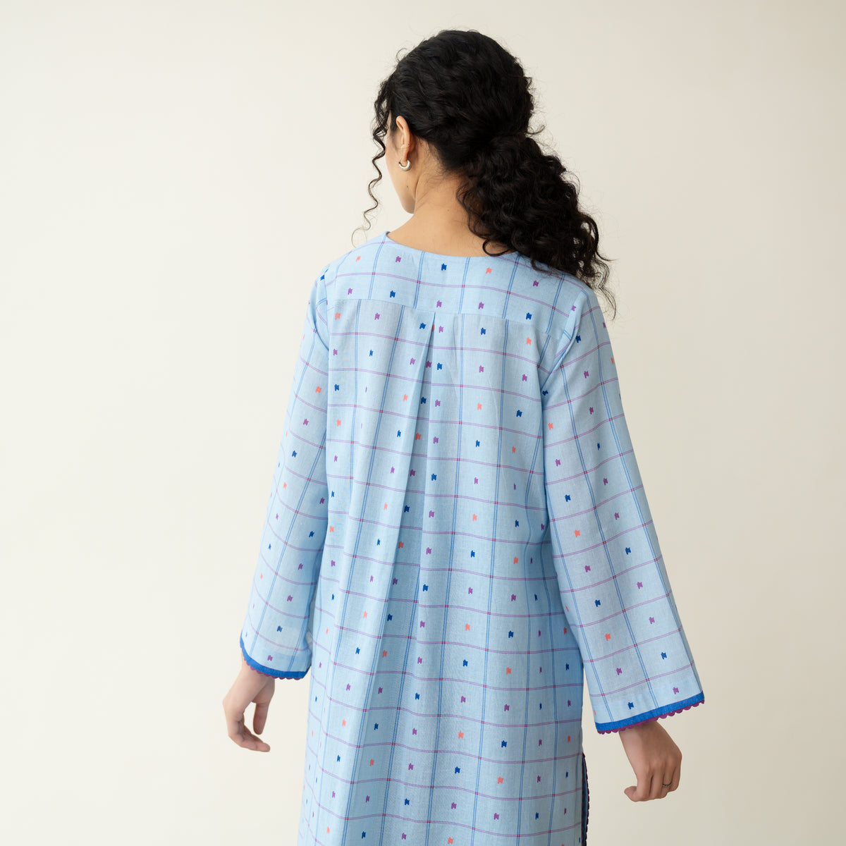 Doodle Embroidered Cotton Kurta - Asmani Blue