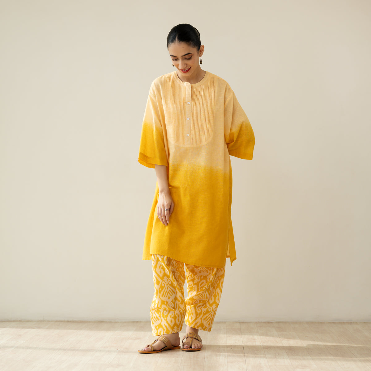 Mango Tango Elevated Kurta Set - Mango & Butter Yellow