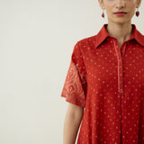 Nazo Midi Cotton Slub Dress - Tomato Red