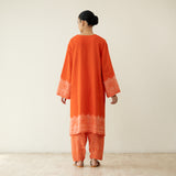 Mastani Elevated Cotton Slub Salwar Set - Tangerine