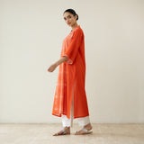 Banno Statement Slub Cotton Kurta - Tangerine