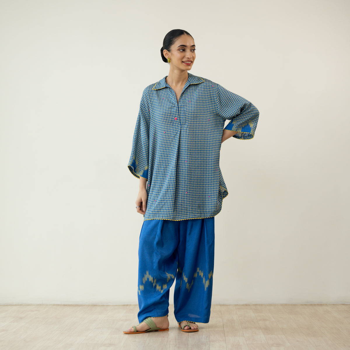 Bon Bon Hand Embroidered Elevated Shantoon Coord Set - Electric Blue & Lime