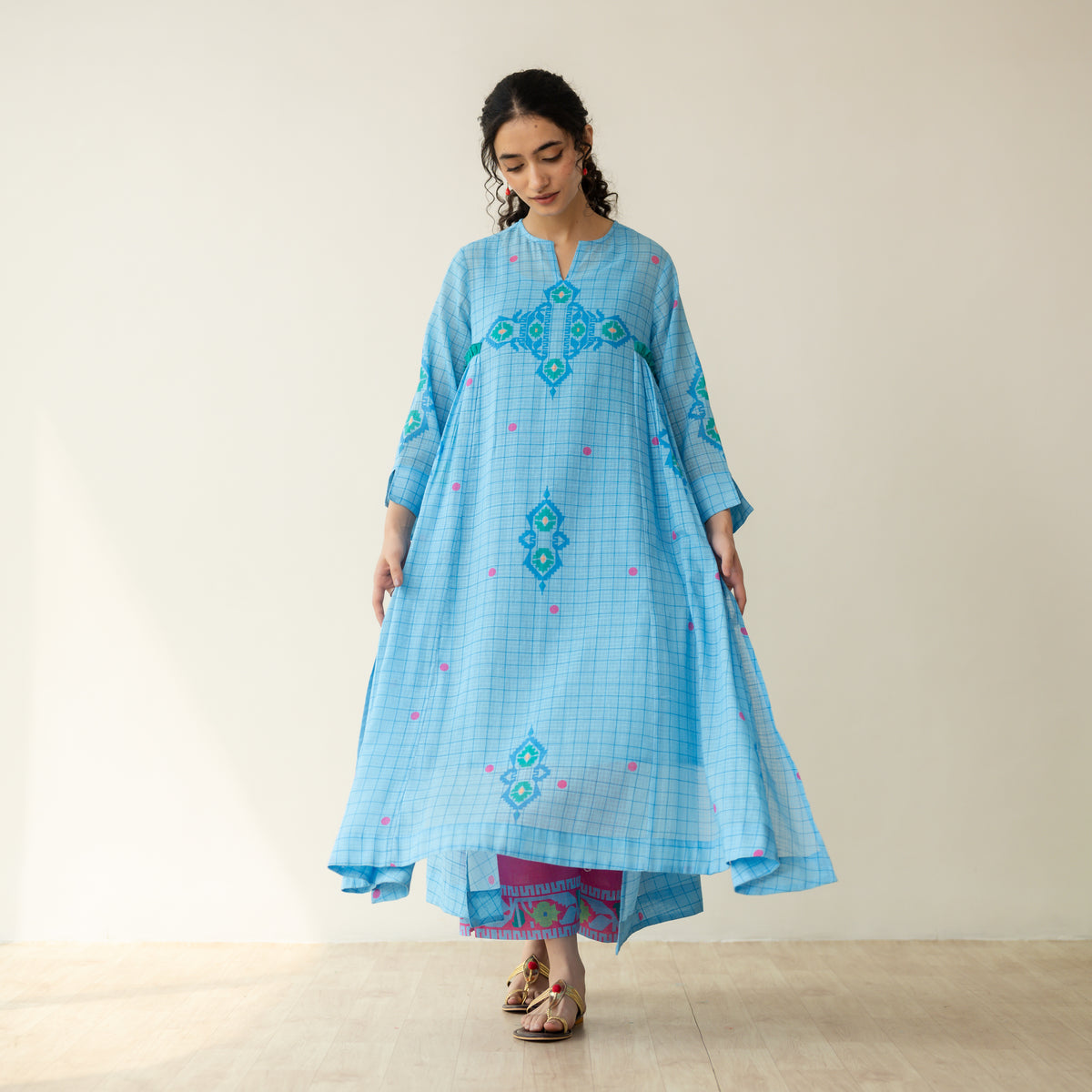 Mogra Kota Doria Kurta Set - Asmani Blue