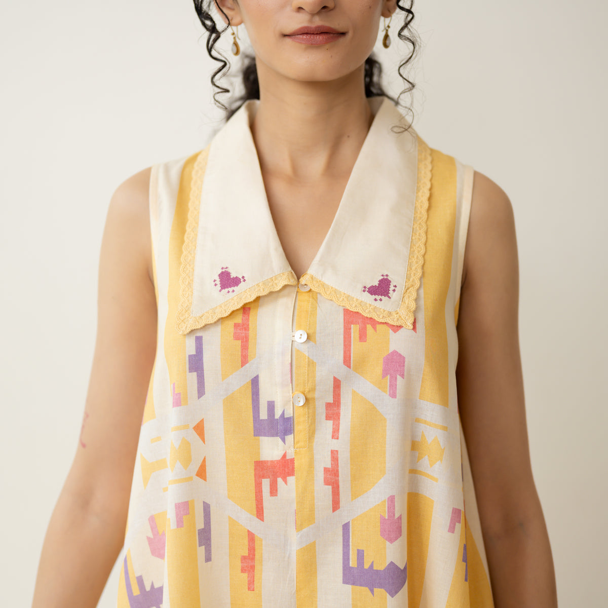 Poppy Striped Mulmul Dress - Mango Yellow