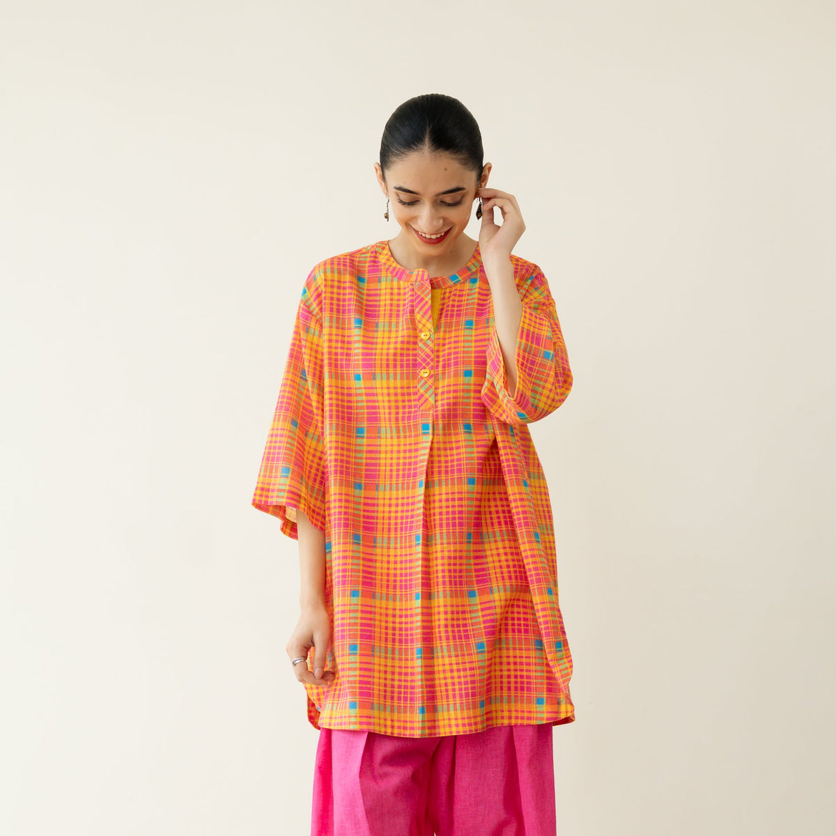 Tutti Frutti Embroidered Elevated Cotton Slub Tunic - Multicolour