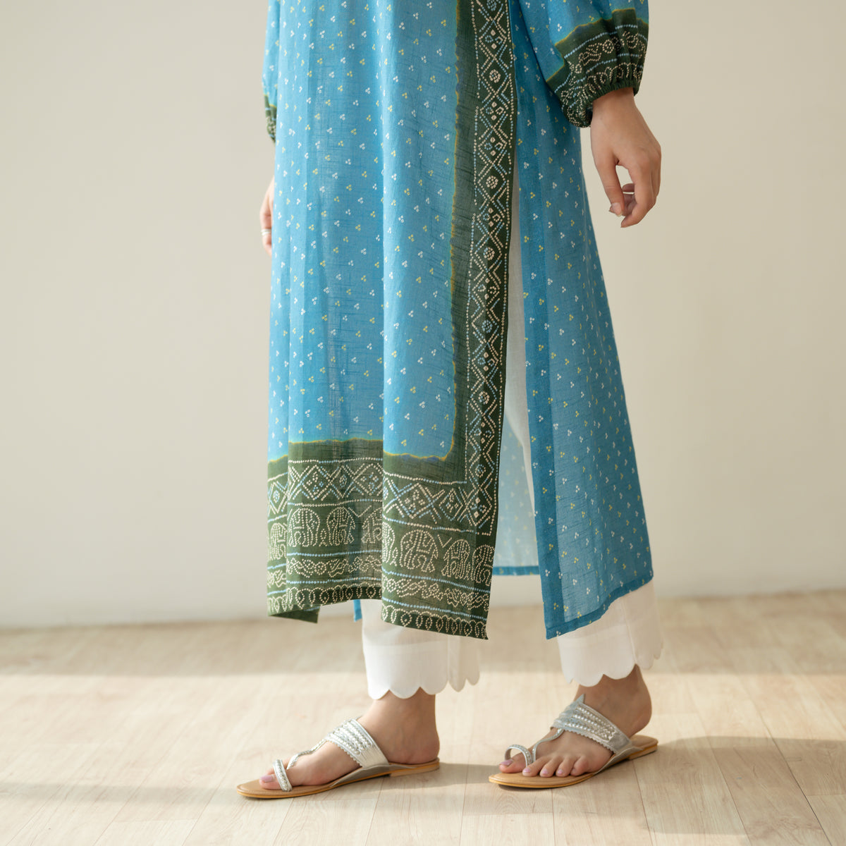 Tikhi Imli Slub Cotton Slub Cotton Kurta - Blue & Heena