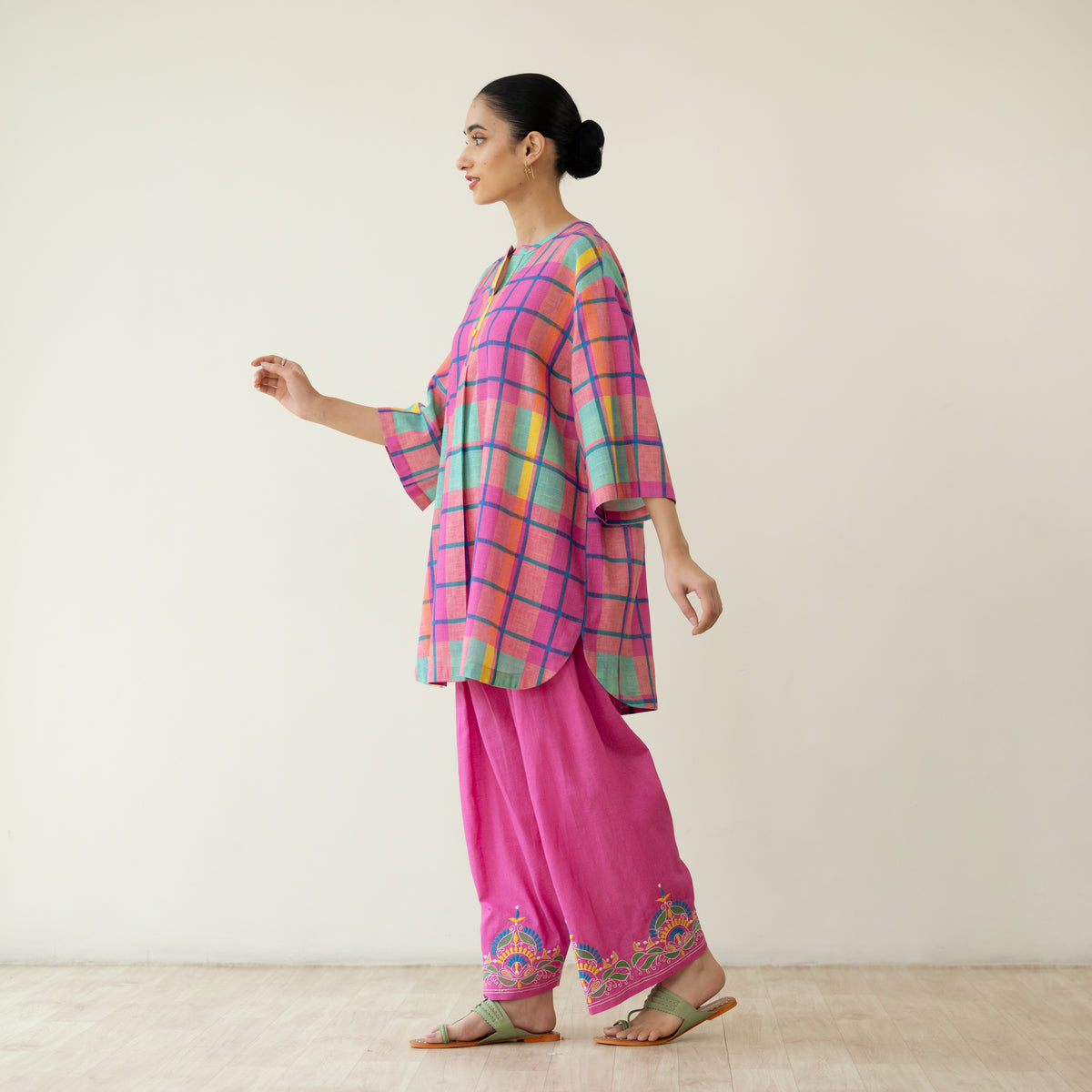 Bubblegum Embroidered Elevated Cotton Slub Coord Set - Multicolour